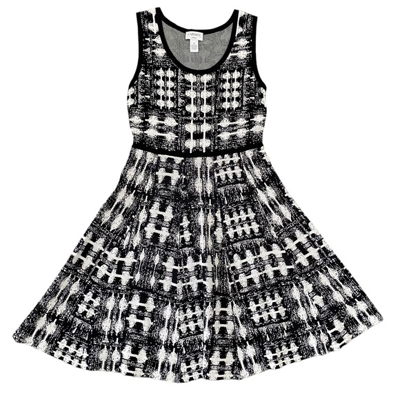 Carmen Marc Valvo Stretch Knit
Sweater Midi Dress Black White Print Medium - Picture 2 of 15